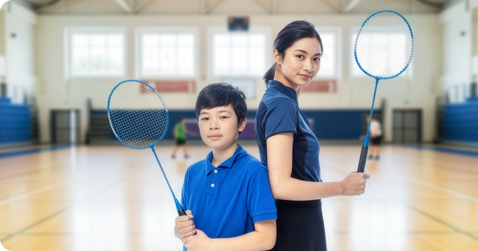 初心者から参加できる笛吹BCのジュニアバドミントン練習風景